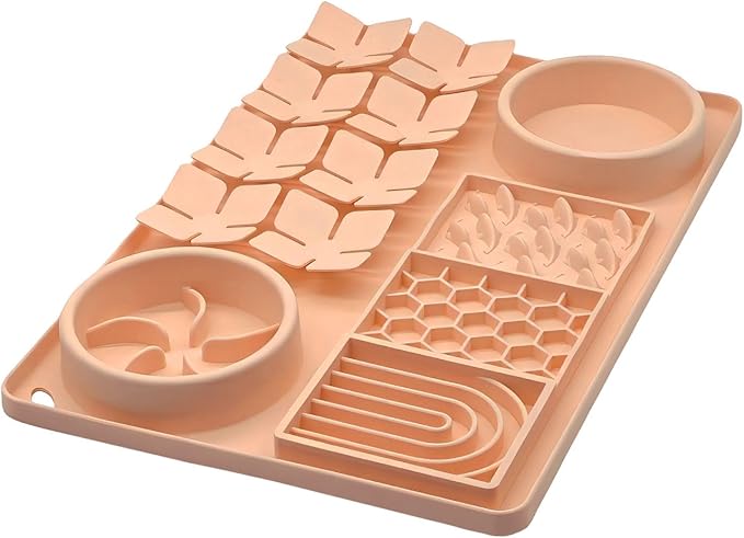 Silicone Licking Mats 6 in 1 for Dogs Cats - Slow Feeder Mat for Smell Training with Water Groove, Snuffle Mats with Suction Cups, Anxiety Relief and Boredom Reducer, Silicone Foldable Bowl
