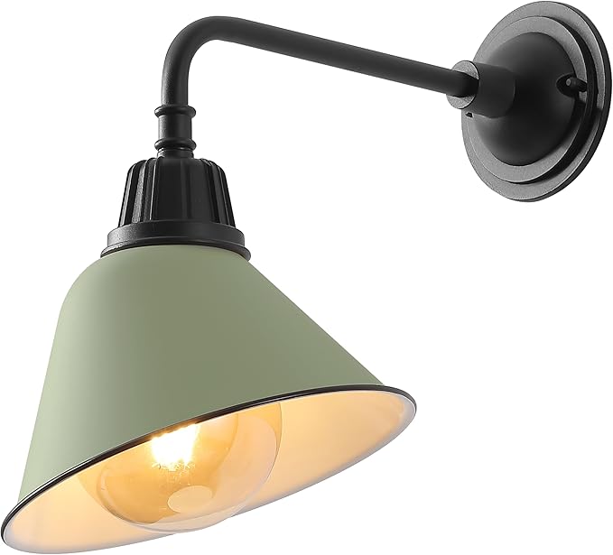 JONATHAN Y JYL7612I Croydon 9.63" 1-Light Farmhouse Industrial Indoor/Outdoor Iron LED Gooseneck Arm Outdoor Sconce for Entryway Lobby Kitchen Bathroom Bedroom Living Room Hallway, Matte Olive Green