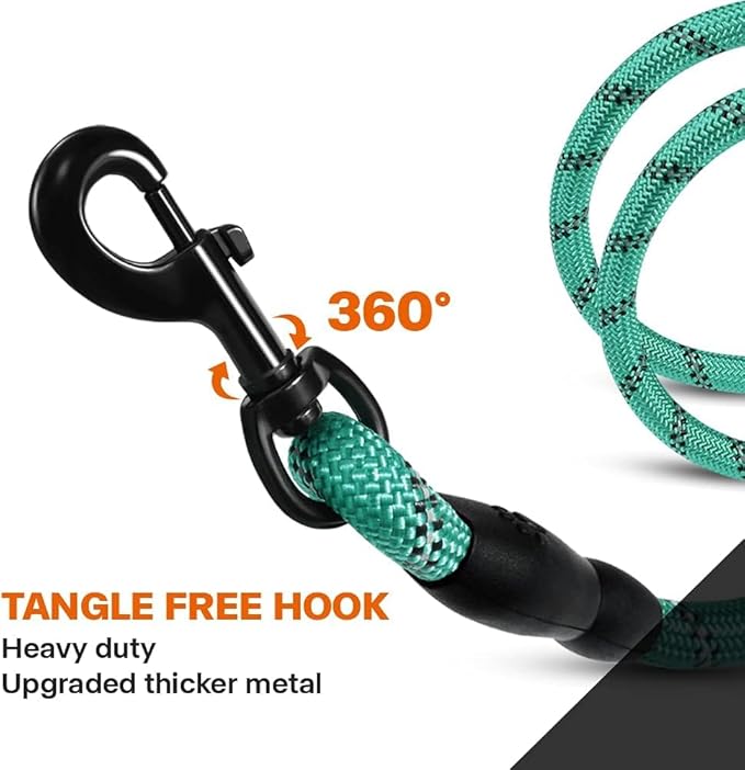 Taglory Rope Dog Leash 5 FT with Comfortable Padded Handle, Highly Reflective Threads Leash for Medium Large Dogs, 1/2 inch, Turquoise