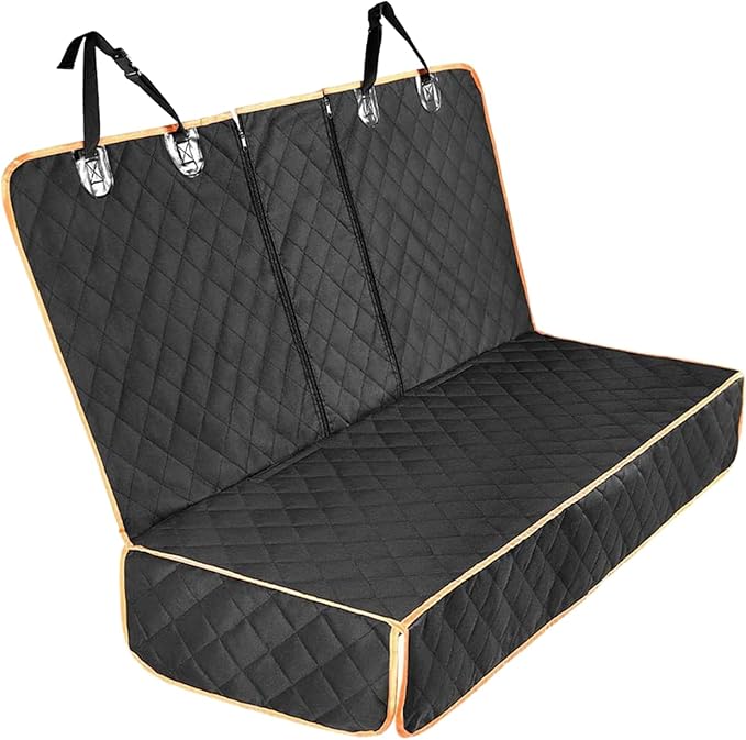 Dog Car Seat Cover for Back Seat, Nonslip Waterproof Bench Seat Pad, Durable Pet Backseat Protector Compatible for Armrest & Seat Belt, Universal for Most Cars (Black/Orange)