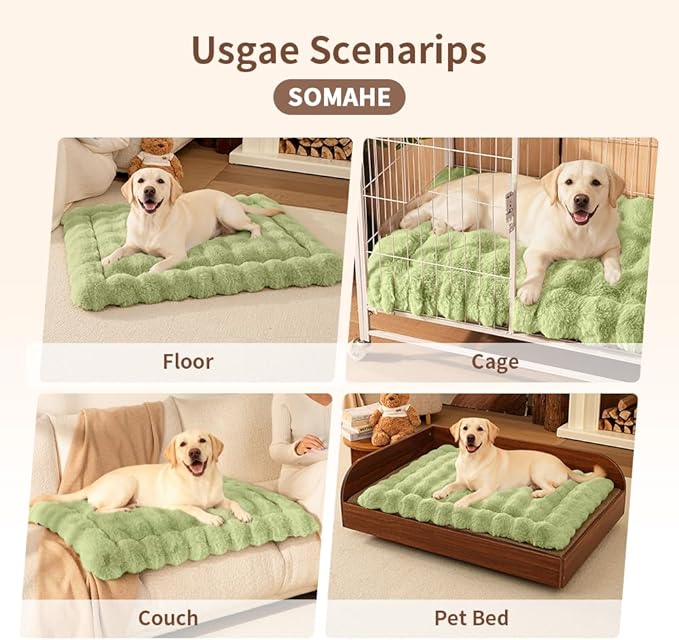 Cat Beds for Indoor Cats Faux Fur Pet Pad Mat Plush Kitten Bed with Non-Slip Bottom for Carriers/Couch Dog & Puppy Friendly 35 x 27 Inch X-Large Green