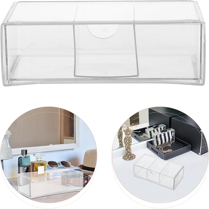 DOITOOL Acrylic Hair Tie Organizer Box with 3-grids Drawer Type Storage Container Stackable Hair Bands Organizer for Bathroom Vanity and Desktop Makeup Storage