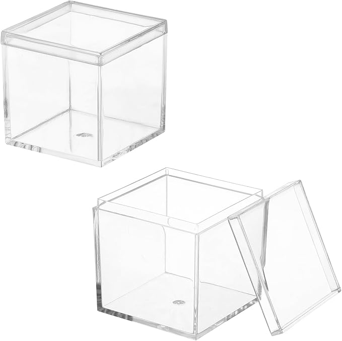 Acrylic Box with Lid, 2.17 x 2.17 x 2.17 in Acrylic Display Case Plastic Square Cube Container Storage Holder Stackable Bins for Cosmetic Collectible Candy Jewelry(2 Pack, Clear)