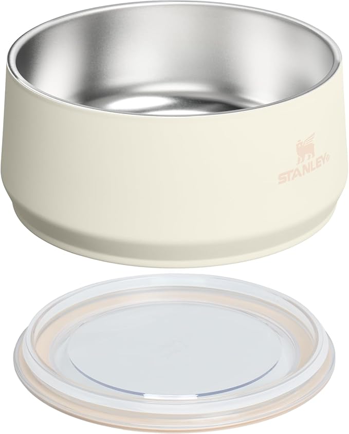 STANLEY Pet Bowl | 6-Cup (48 oz) Insulated Stainless Steel Dog & Cat Bowl | Splash-Resistant Lid | Dishwasher Safe | BPA-Free | Cream
