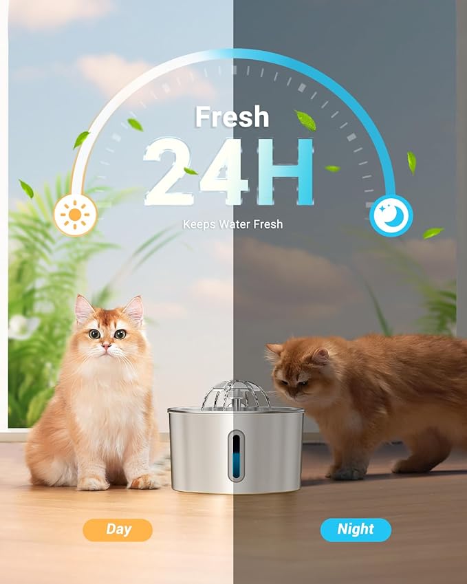 FetchMart Stainless Steel Cat & Dog Water Fountain — 74oz/2.2L | Ultra Silent, 3-Stage Filter