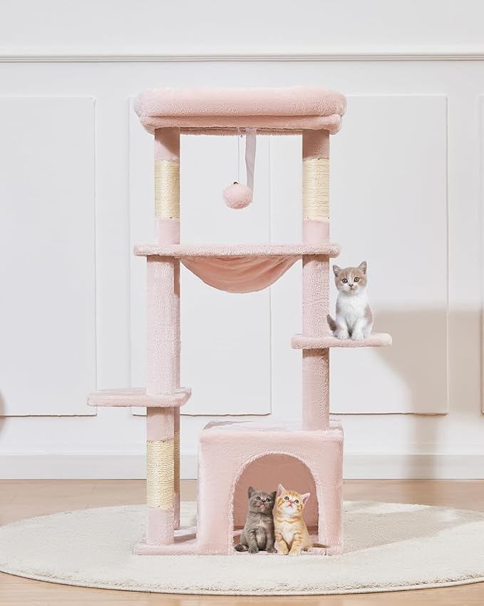 Taoqimiao Cat Tree,39.4-Inch Cat Tower for Indoor Cats,Suitable for Kittens with Luxurious cat condo with Soft Hammock and Luxurious Perch MS027P Jelly Pink