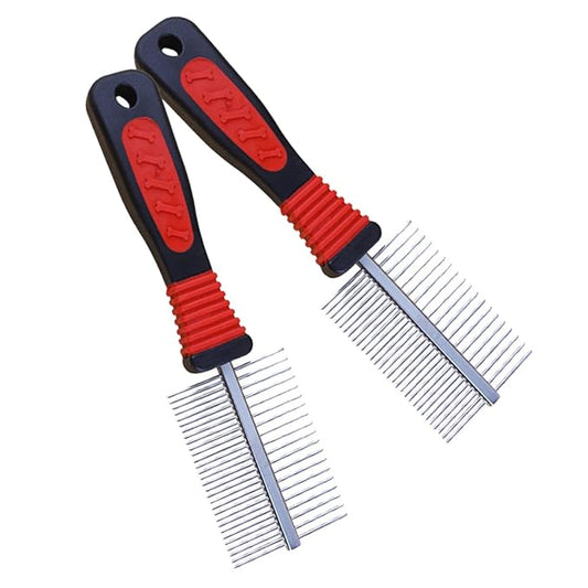 2Pcs Double-Row Stainless Steel Pet Cleaning Comb Set for Dogs and Puppies, Sturdy Dog Grooming Tool for Hair Detangling and Shedding Control, Suitable for Professional and Home