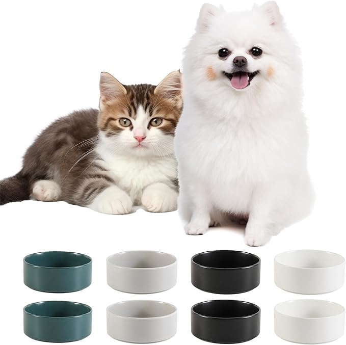 Ceramic Dog Bowl for Food and Water - Pet Feeder Bowl for Small Dogs and Cats - Heavy Ceramic Feeding Dish with Non Slip Base - Dishwasher & Microwave Safe - Set of 2 Bowls - 5Inch /1.4 Cups - White