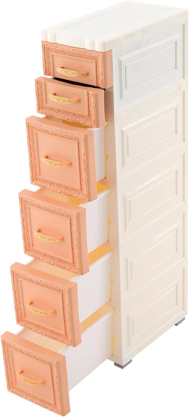 6 Drawers Narrow Plastic Bathroom Storage Cabinet with Wheels Slim Storage Organizer Vertical Storage Tower Container for Small Spaces, Bedroom, Bathroom, Laundry, Closet, Khaki