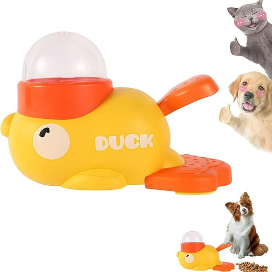 Duck Treat Dispenser Interactive Slow Feeder Puzzle Toy for Dogs and Cats, IQ Training Pet Enrichment Toy with Adjustable Openings(Yellow)