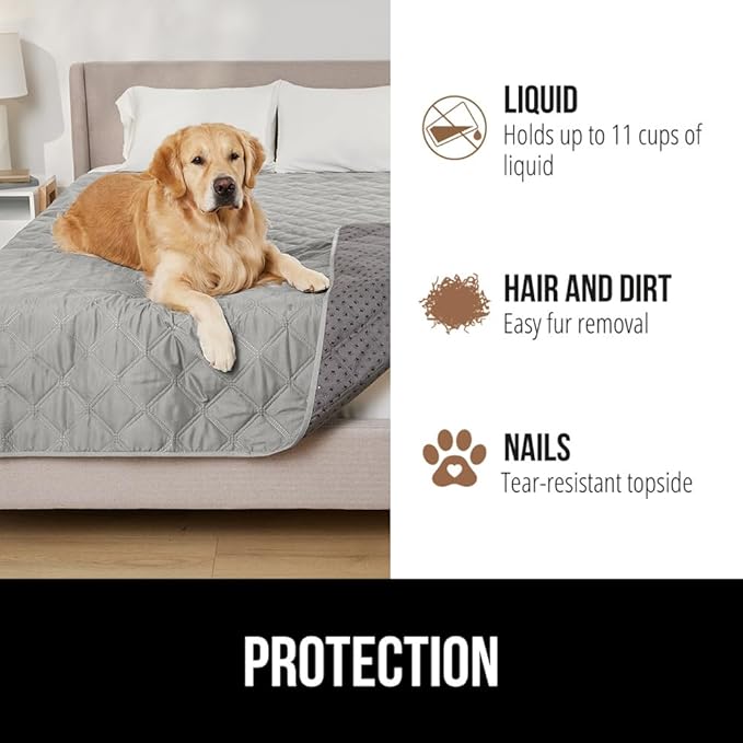GORILLA GRIP Waterproof Dog Blanket, 82x82 Couch Cover for Dogs Washable, Protects Sofa, Furniture, Crate, Car, RV Essentials Pet Supplies, Tear and Slip Resistant Leakproof Cushion Cover, Light Gray