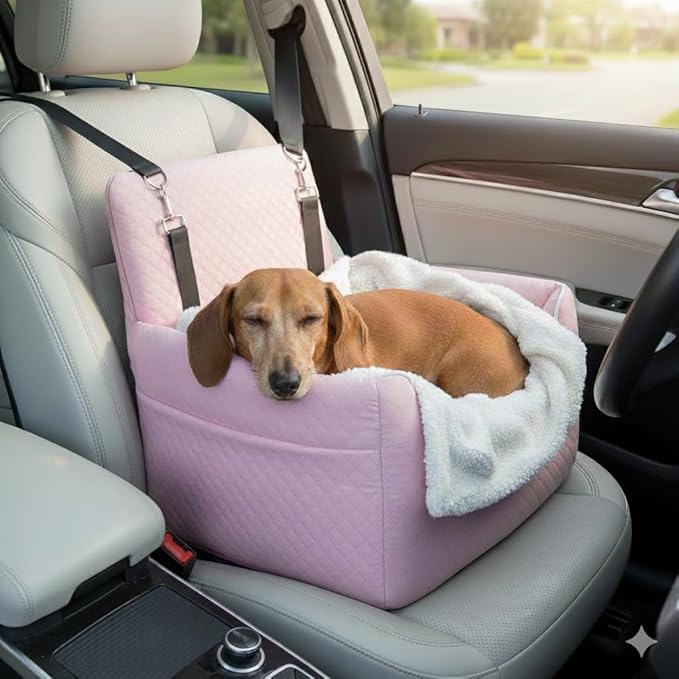 ALL GOOD PET SUPPLIES Dog Car Seat for Small/Medium Dogs, Dog Booster car seat, Memory Foam Elevated Cushion, Fully Detachable and Washable,2 Clip-On Safety Leashes, Anti-Slip