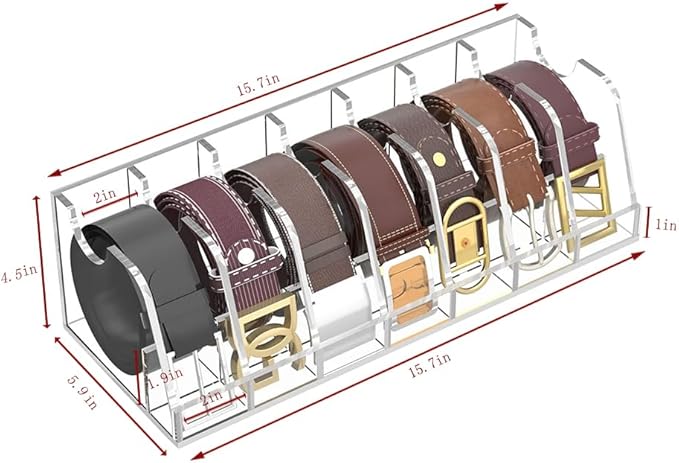 Acrylic Belt Organizer, 7 compartment，acrylic belt organizer for closet,belt checkroom and present for friends