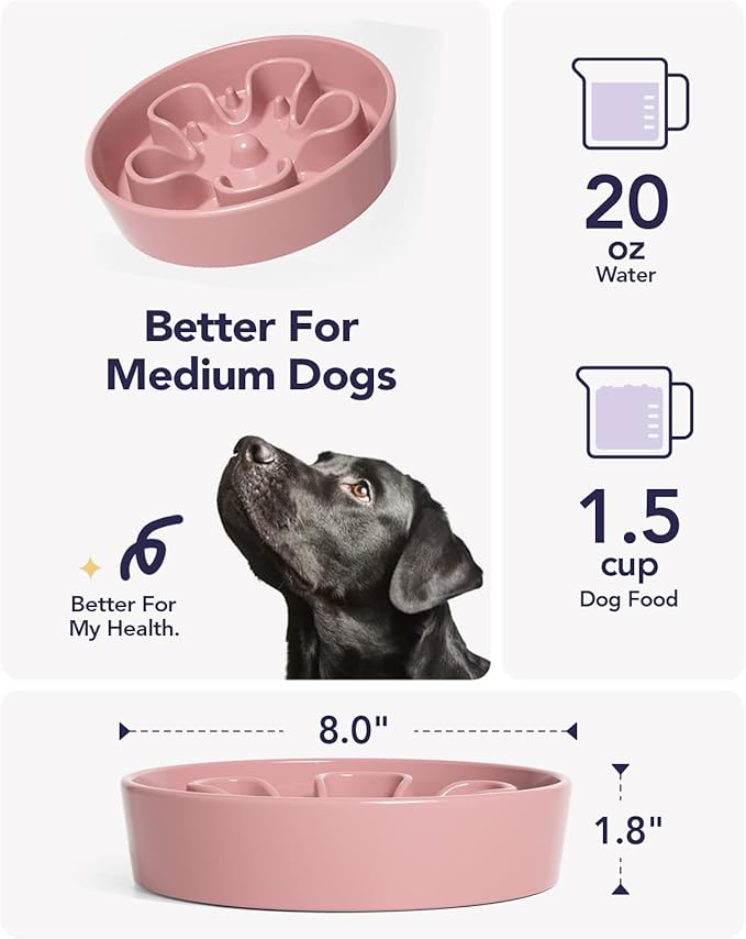 LE TAUCI Dog Slow Feeder Ceramic, 1.5 Cups Slow Eater Bowl for Dogs, Puppy Slow Feeder Bowl for Fast Eaters, Dog Dishes to Slow Down Eating, Puzzle Dog Food Bowl