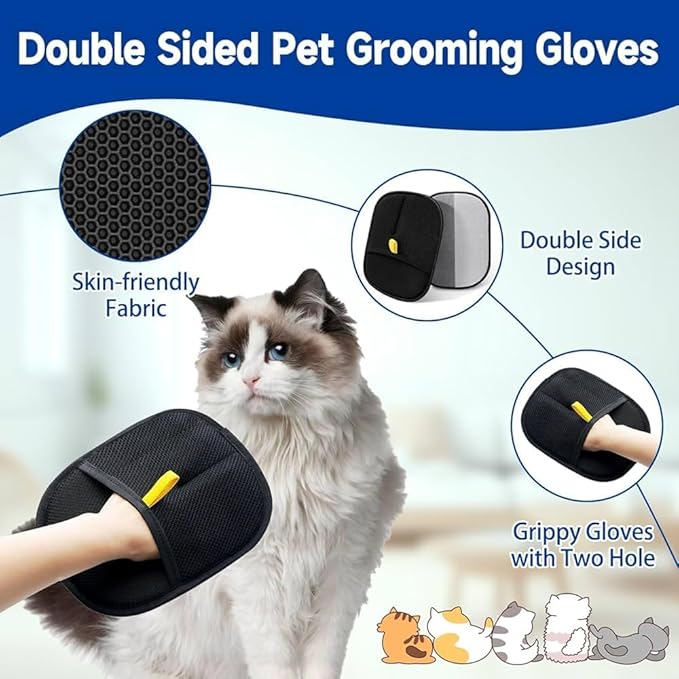 Pet Hair Removal Gloves for Dogs & Cats – Double-Sided Electrostatic Grooming Mitt, Reusable & Washable, Gentle Massage