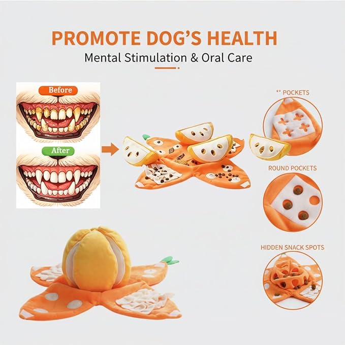 Orange Hide-and-Seek Plush Dog Toy, Watermelon Dogs Toy, 3 in 1 Interactive Snuffle Puzzle Dog Toys with Crinkle Papers for Small Medium Dogs Nosework Enrichment for Boredom Relief (2PCSA)