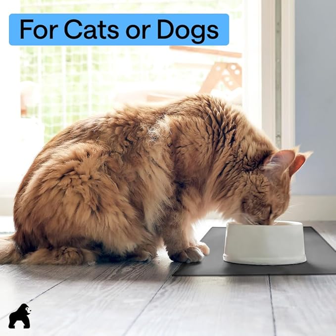 GORILLA GRIP 100% Waterproof Raised Edge BPA Free Silicone Pet Feeding Mat, Dog Cat Food Mats Contain Spills Protects Floors, Placemats for Cats and Dogs Water Bowl, Pets Accessories 28x18 Charcoal