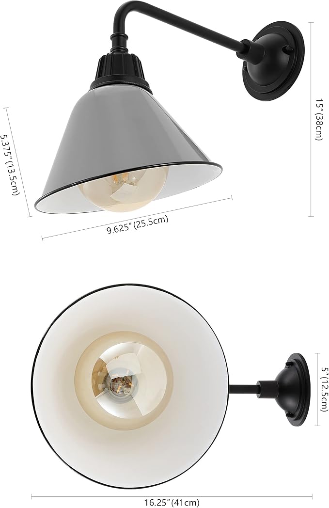 JONATHAN Y JYL7612D Croydon 9.63" 1-Light Farmhouse Industrial Indoor/Outdoor Iron LED Gooseneck Arm Outdoor Sconce Metal Bell Shade Vintage Cottage Rustic Porch Patio Yard Barn, Gray
