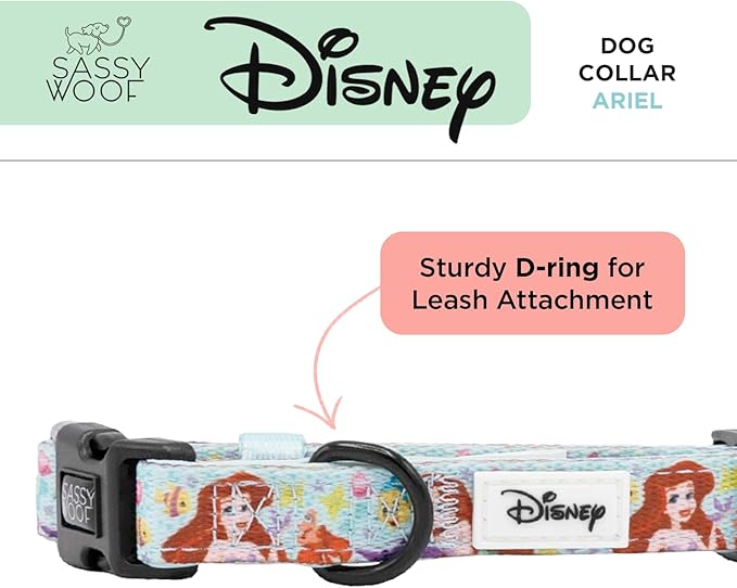 Sassy Woof Dog Collar Disney Princess Little Mermaid Ariel - M, Adjustable, Durable, Comfortable and Stylish Pet Accessories for Medium Dogs - Officially Licensed