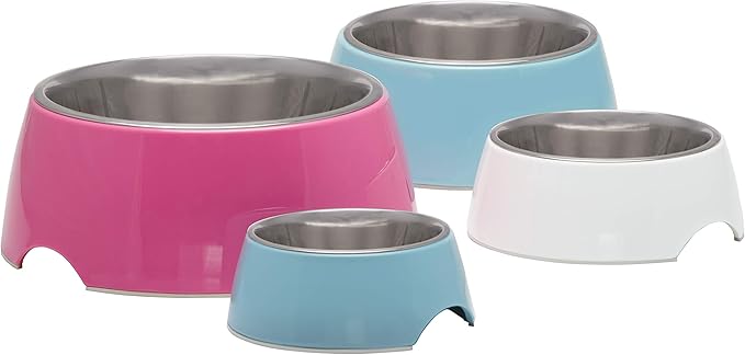 Loving Pets - Retro Bowl Dog Food Water Bowl No Tip Stainless Steel Elevated Pet Bowl No Skid Spill Proof (Large, Pink)
