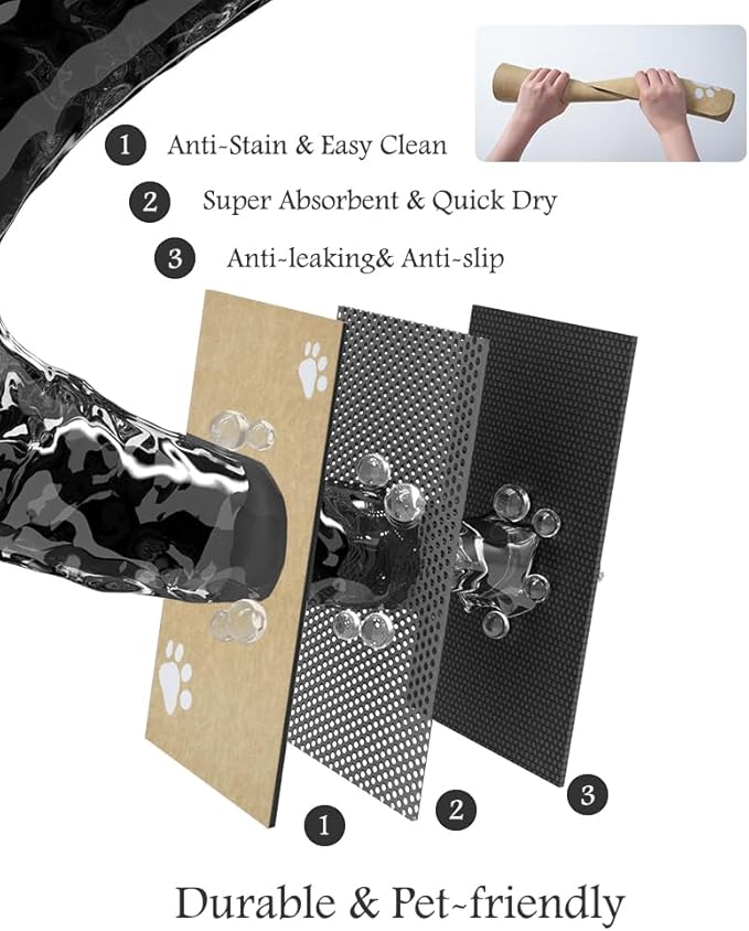 Pet Feeding Mat-Absorbent Dog Mat for Food and Water Bowl-No Stains Quick Dry Water Dispenser Mat-Dog Accessories Pet Supplies-Bowl for Messy Drinkers（Beige,16"x24"