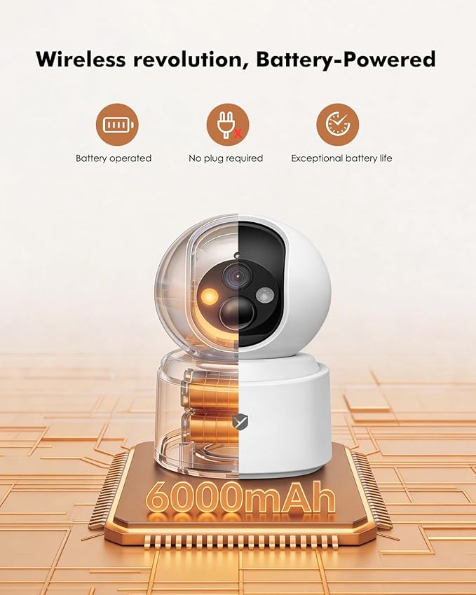 Battery Powered pet camera,true Wireless Indoor Camera, 4MP 2.5K WiFi Camera with Color Night Vision, 355° Pan Tilt, Motion Detection, 2-Way Audio, Dog/Cat/Kids/Baby/Pet Monitor & home security