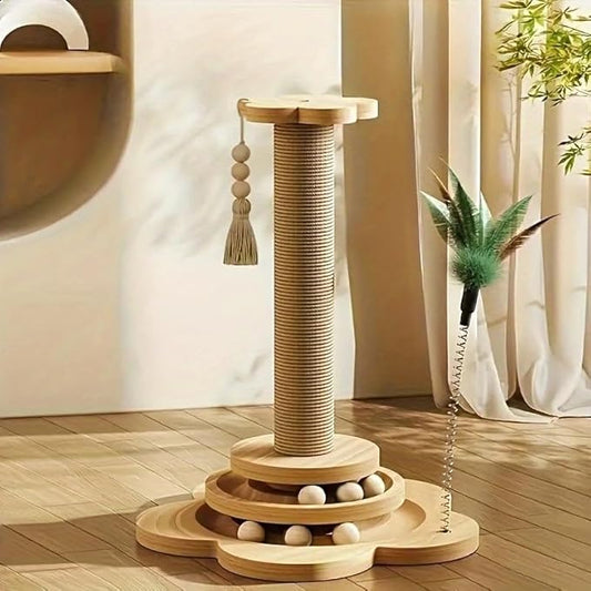 Cat Scratching Post 16'' Tall Cat Scratching Posts for Indoor Cats Adults with Hanging Ball and Interactive Wooden Ball Sisal Rope Cats Scratch Post