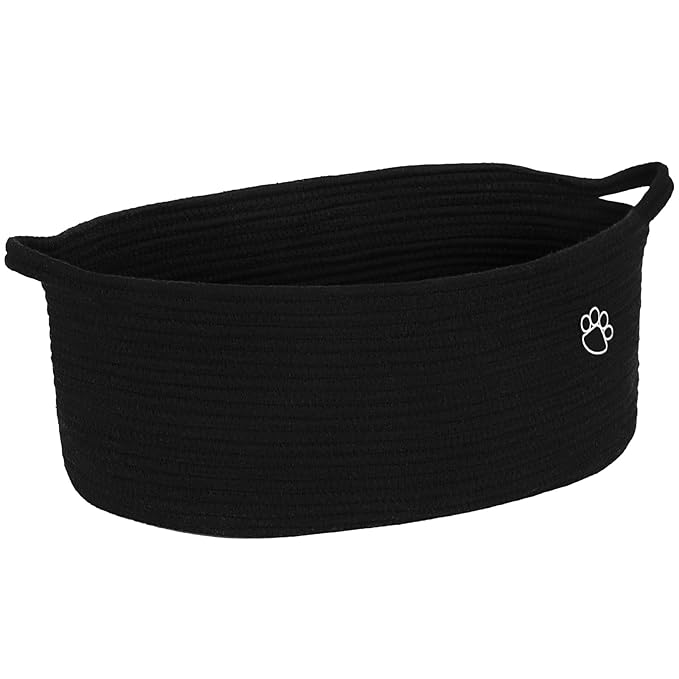 Dog Toy Basket, Toy Box and Bin for Dog Cat Storage, 19.7" X 11" X 7.9" (30L) Large Woven Rope Basket for Blanket Storage, Living Room, Bedroom, Bedroom, Black
