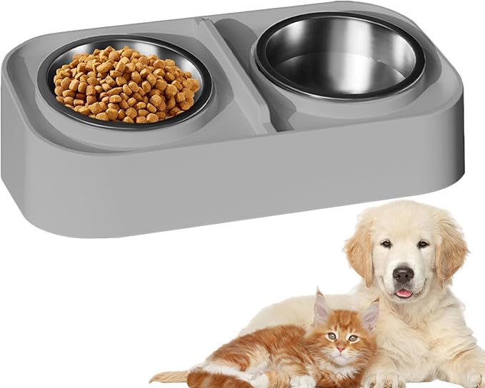 Cat Water and Food Bowl - Kitten Feeding Bowl Set, Slanted Non Slip Pet Feeder, Durable Food and Water Dish | Apartment City Living Home Travel for Apartment City Living Home Travel