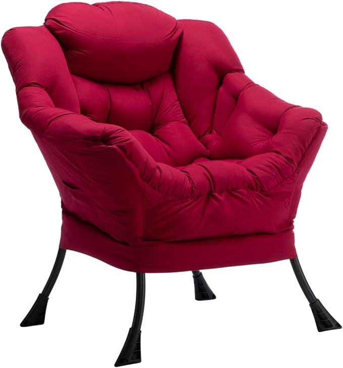 HollyHOME Lazy Chair with Armrest and Side Pocket, Comfy Accent Lounge Chair,Leisure Sofa Armchair for Living Room, Bedroom, Dorm, or Small Spaces, Oversized Reading Sofa Chair, Burgundy