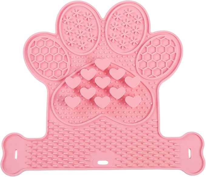 Licking Mat for Dogs & Cats, Slow Feeder Lick Pat, Anxiety Relief Dog Feeding Mat for Butter Yogurt Peanut, Pink