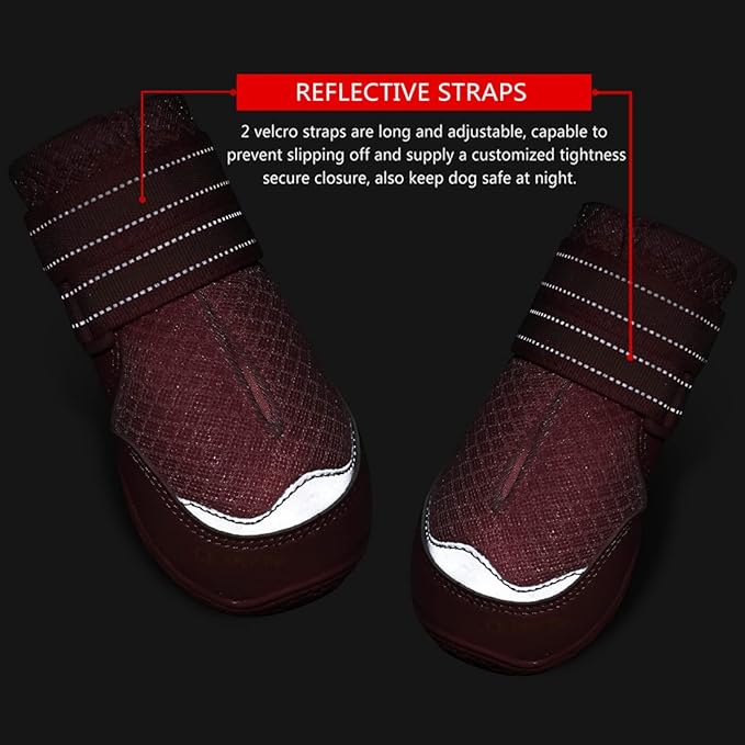 QUMY 4PCS Dog Boots for Large Dogs, Medium Dog Shoes & Paw Protectors for Hot Pavement, Summer Heat Protection, Mesh Breathable Nonslip Dog Booties for Hardfloors, Walking Running Hiking Pink Size 4