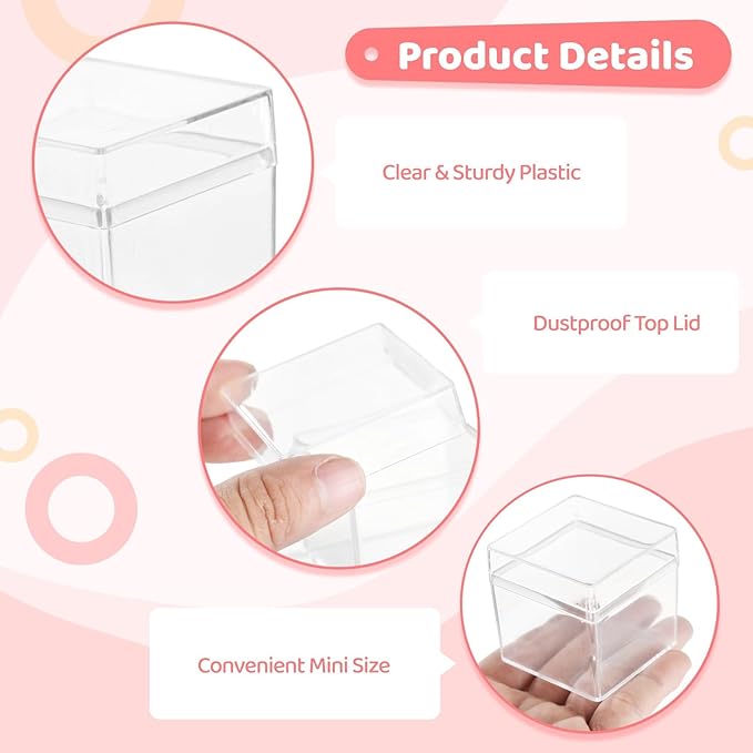 50 Pcs Clear Acrylic Boxes 2X2X2 with Lids, Square Mini Display Cases, Stackable Containers for Favors, Jewelry, and Treats