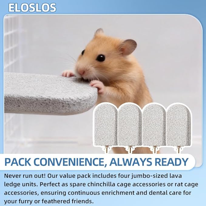 4 Pack Large Size Lava Ledge for Small Pets - Chinchilla, Hamster, Parrot - Grinding & Jumping Platform in Gray