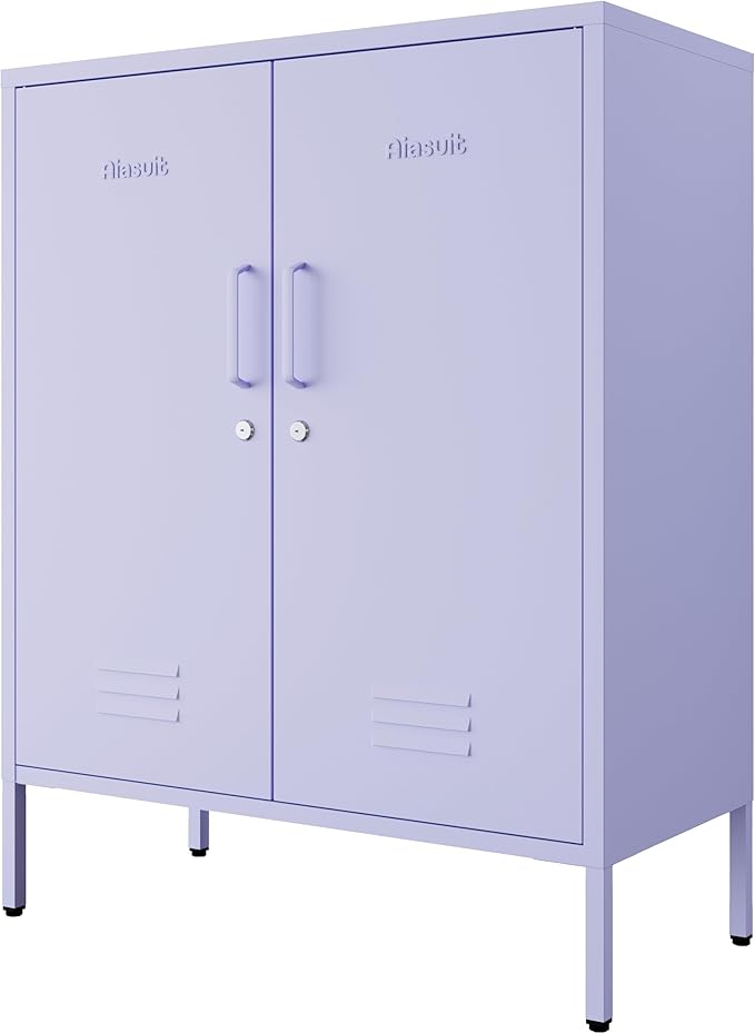 Purple Heavy Duty Metal Storage Cabinet, Multifunctional Lockable Cabinet with 3 Adjustable Shelves, Secure Industrial Organizer for Home Office School, Easy Assembly, 40" H x 31.5" W x 15" D