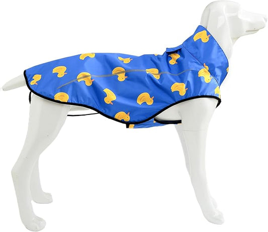 Mile High Life Dog Raincoat, Adjustable Waterproof Reflective Rain Jacket for Small Medium Large Dogs, Lightweight Breathable Pet Rain Coat with Leash Hole(Blue Duck,S Chest 22-25")