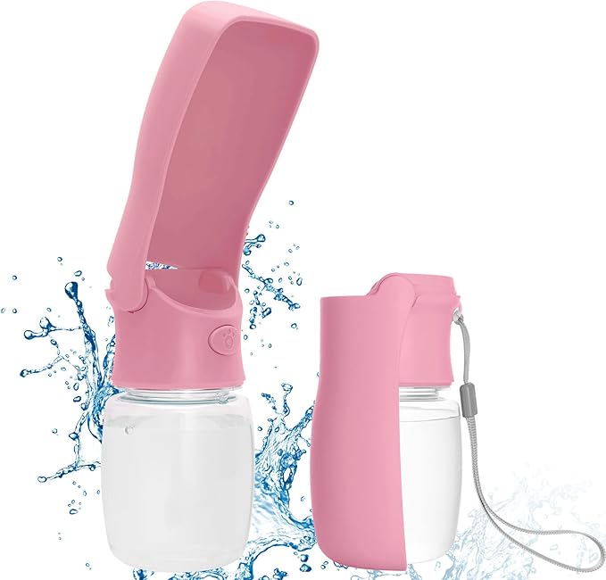 Dog Water Bottle Portable, Leak Proof Foldable Pet Water Dispenser for Dogs & Cats, 350ml (12oz) Dog Water Bowl Drink Cup Pet Summer Accessories for Outdoor Travel Walk Hinking (Pink)