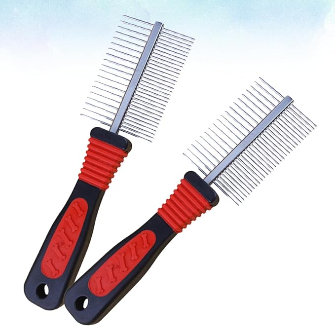 2pcs Double-row Stainless Steel Pet Grooming Combs for Dogs and Puppies, Fine Pin Hair Cleaning Tool for Dog Hair Care and Shedding Control