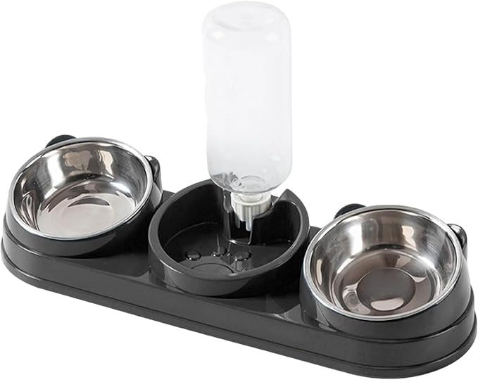 Elevated Cat Bowl Set, 15° Raised Cat Food and Water Bowl with Dispenser, Pet Dishes for Indoor Cats, Small Medium Dogs & Rabbit Feeding, Anti-Vomiting, Slow Feeder (Grey)
