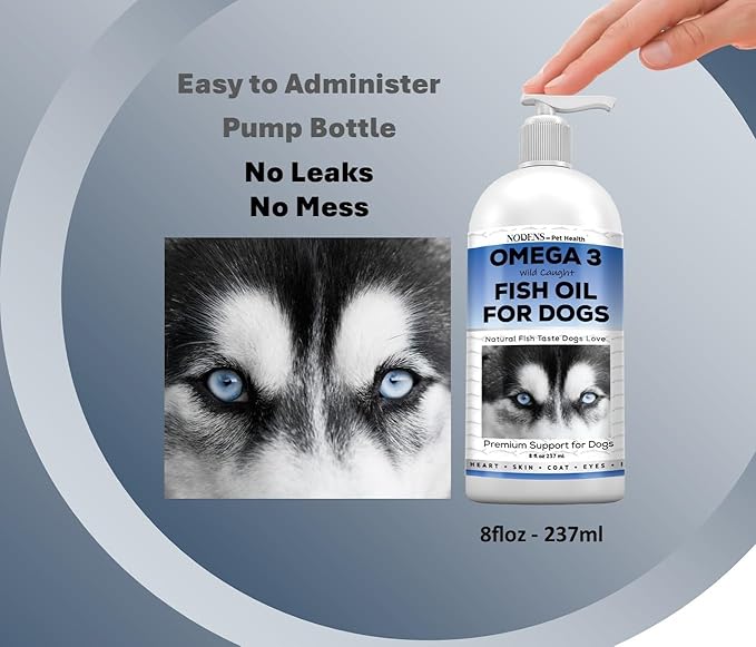 Nodens Natural Fish Oil for Dogs 100% Pure Omega 3 Fish Oil Liquid Dog Skin & Coat Supplement, Reduce Shedding and itching. Omega 3 Fatty Acids EPA & DHA for Dog Joints, Immune Support & Digestion