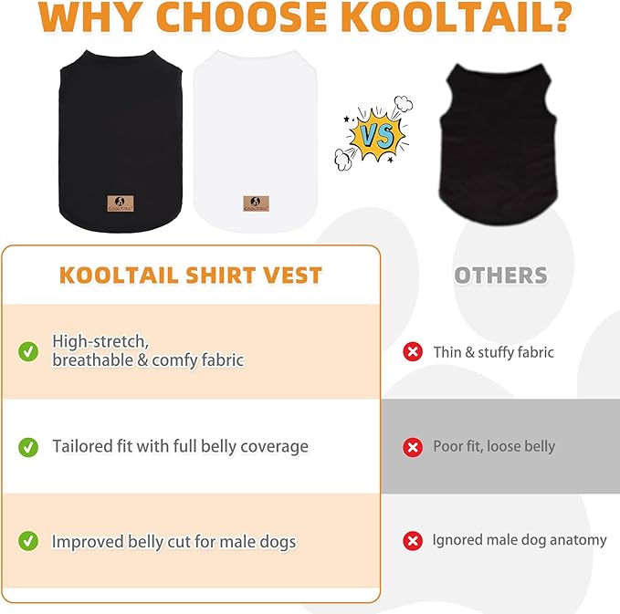KOOLTAIL Boy Dog Clothes for Large Dogs, 2 Pack Cotton Fall/Winter Warm Dog T Shirts Coats for Outdoor, UV & Insect Protection Anti-Hair Loss & Lightweight Pet Vest Tank Tops Apparel,White&Black,XL