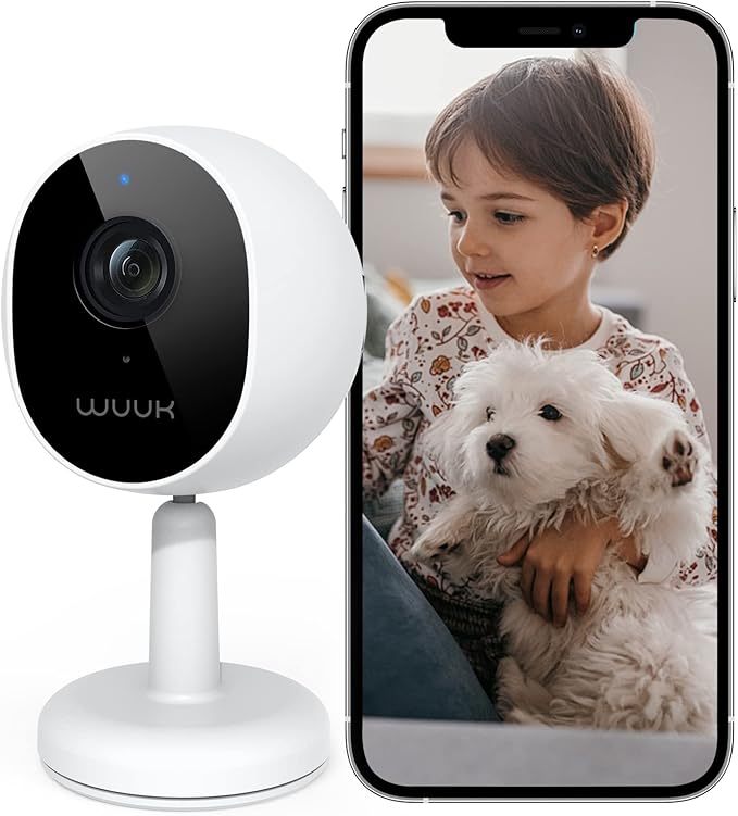 WUUK 4MP Indoor Security Camera, WiFi Camera Indoor Baby Monitor, Pet Camera w/Motion & Human Detection, Night Vision, 24/7 Live View 2-Way Audio, Magnetic Stand, Works w/Alexa & Google Home