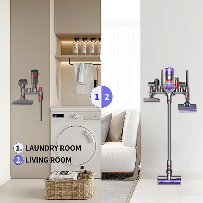 keluke Premium Accessory Holders for Dyson Vacuum Cleaners - Wall Mount and Docking Station Organizer for Dyson V15 V7 V8 V10 V11 Model, with 10 Storage Adapters (2 Pack)