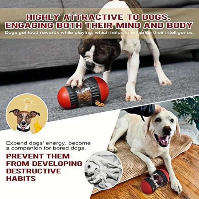 Treat Dispensing Dog Toy Puzzle, Interactive Slow Feeder Ball, Food Dispenser Enrichment Toy for Boredom, Training & Mental Stimulation, Durable ABS+PC, Red