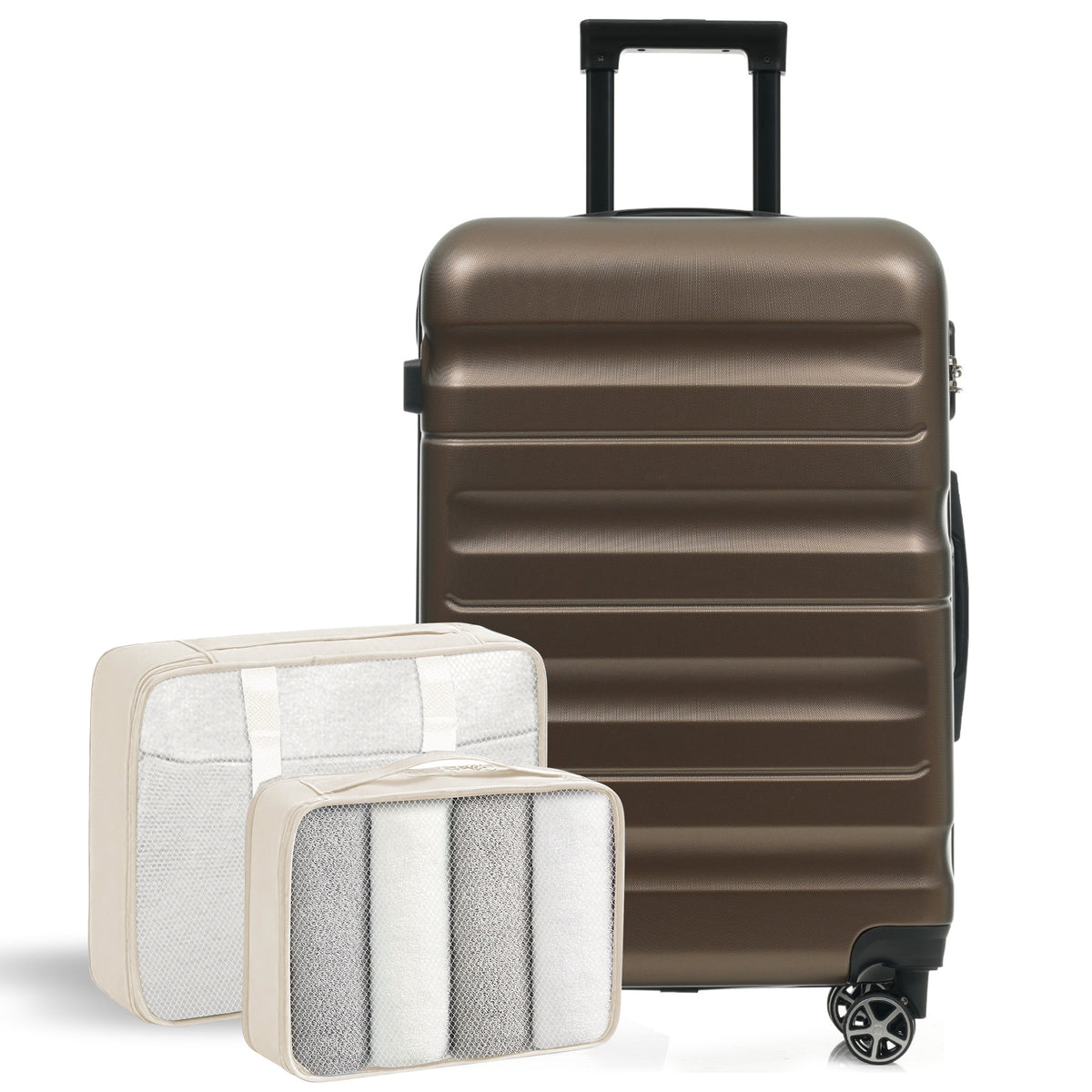 Hardshell ABS Luggage Set, 24-Inch Checked Suitcase With Spinner Wheels, Lightweight Travel Luggage With 2 Packing Cubes For Men Women - Image 3