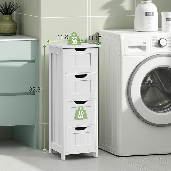ZENY Bathroom Floor Storage Cabinet with 4 Drawers for Bedroom, Bathroom, Hallway, Narrow Toilet Paper Cabinet, Freestanding (White)