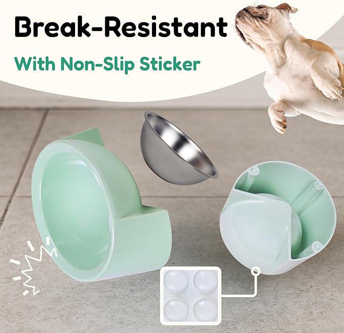Tilted Dog Bowl for Flat-Faced & Senior Dogs, 15° Slanted Stainless Steel Dog Food Bowl, Elevated Pet Feeder for Small & Medium Dogs, Comfortable Eating Design (Green, M (420 ML / 1.5 Cups))