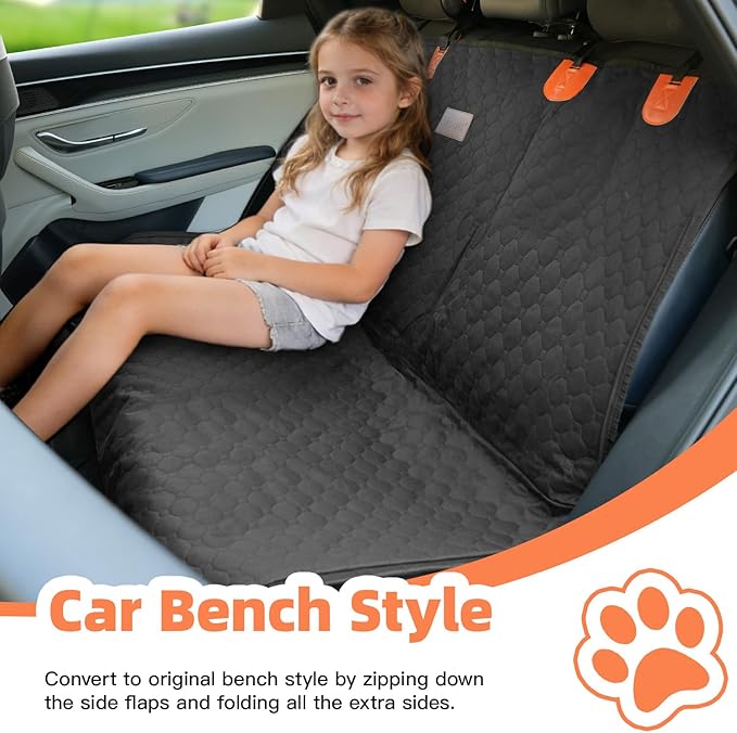Dog Car Seat Cover for Back Seat.100% Waterproof Back seat Cover. 600D Heavy Duty Scratch Proof Nonslip Durable Soft Dog Hammock for Cars, Trucks and SUVs. Standard, Black