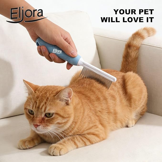 Pet Grooming Glove & Dematting Comb Set – Anti-Slip Handle Deshedding Comb+ Gentle Massage Glove (Pair) for Dogs & Cats (Comb)