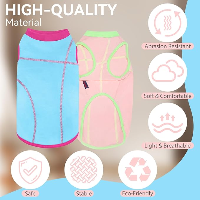 2 Pack Dog Summer Clothes Color Blocking Dog Shirts for Medium/Large Dogs Stretchable Doggy Cooling Vest Breathable Sun Protection Shirt Fashion & Bright Color for Boys Girls